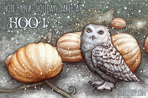 Holiday Card Owl Yule Emily Stepp